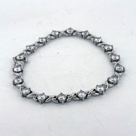 Estate Sterling Silver 925 7.5" CZ Tennis Bracelet 12.1g Elegant Vintage - Picture 4 of 8